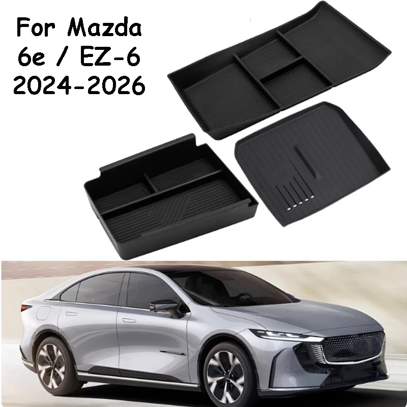 

For Mazda 6e / EZ-6 2024-2026 Car Storage Box Armrest Box Wireless Charging Silicone Pad Accessories Partition Neatly Organized