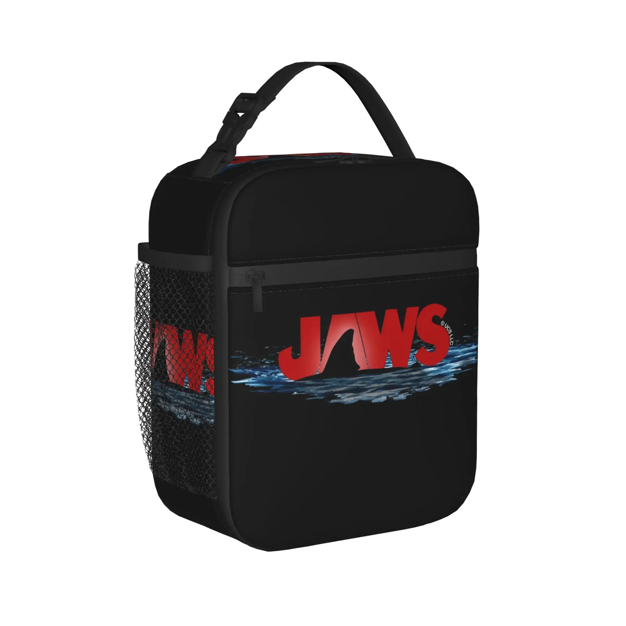 Jaws Logo With Great White Shark Fin Emerging From The Ocean Surface Lunch Bag For Child Lunch Box Retro Oxford Tote Food Bags