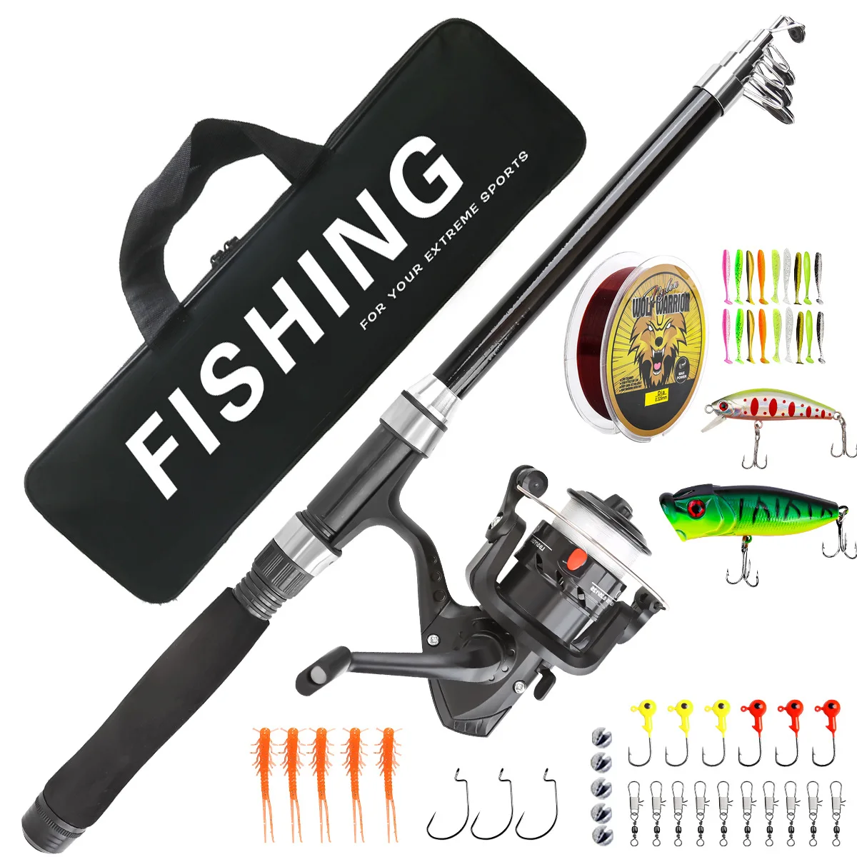 18m超軽量折りたたみ式ルアーロッドコンボ-淡水・海水用グラスファイバー伸縮式アウトドア釣り道具セット