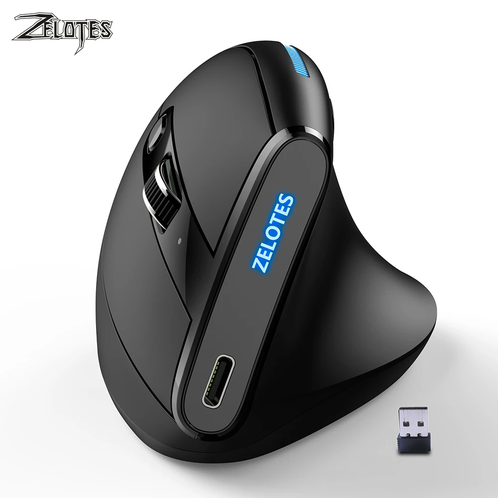 

ZELOTES F-36A Ergonomic Vertical Mouse 6 Buttons Wireless Rechargeable Mice 2400 DPI Adjustable Computer PC Gaming Mouse