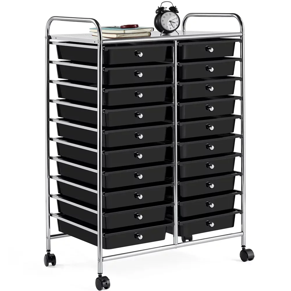 

SmileMart 20 Drawers Metal Frame Storage Cart Rolling Bin Organizer Trolley with Lockable Wheels, Black