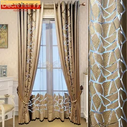 Europe American Luxury Geometric Curtains for Living Dining Room Bedroom Hollow Embroidery Duplex Building  Window Curtain