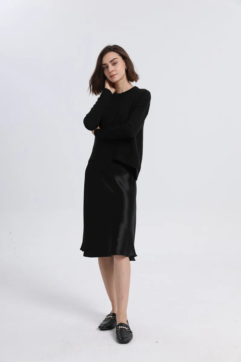 AS Elegance woman clothing Loose style knitting top and high quality Luxury Acetate satin skirt