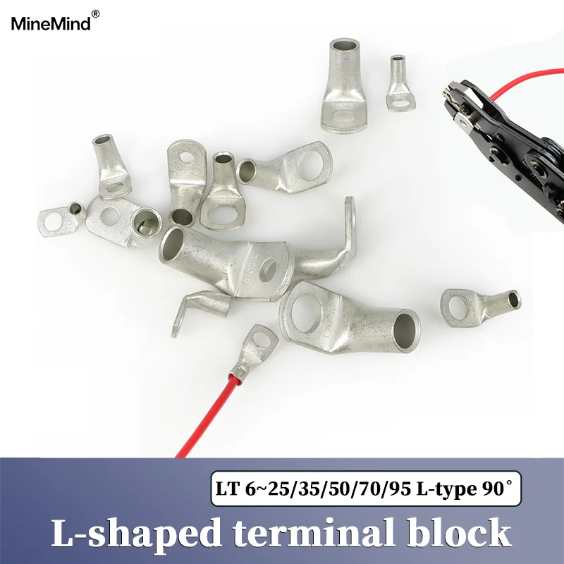 2/8/50P LT6~25/35/50/70/95 L-type 90° Copper Screw Hole Electric Wire Cable Ring Tubular Cord End Lug Connector Crimp Terminals
