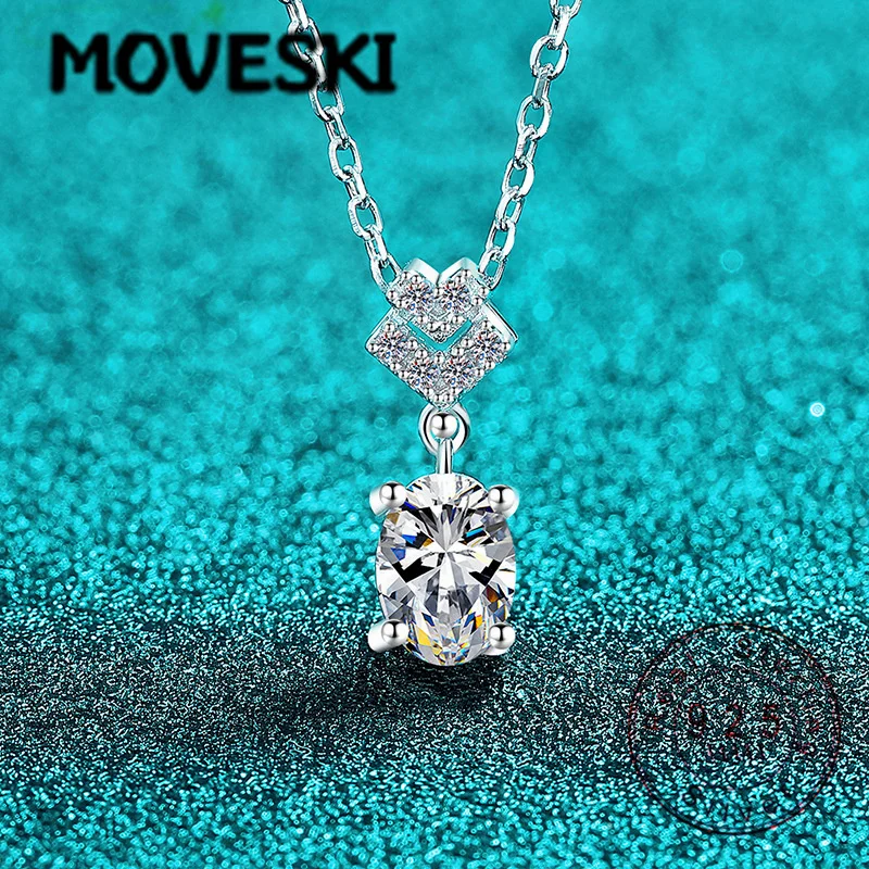 

925 Sterling Silver 1CT Oval Cut Moissanite Heart Pendant Necklace | Luxury Bridal Jewelry for Women
