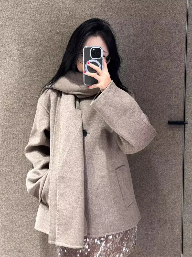 

2025 Winter New Lazy Sle Retro Mixed Knitted Scarf ort Coat Women's Faion Polyester Fiber Long Sve Regular Length