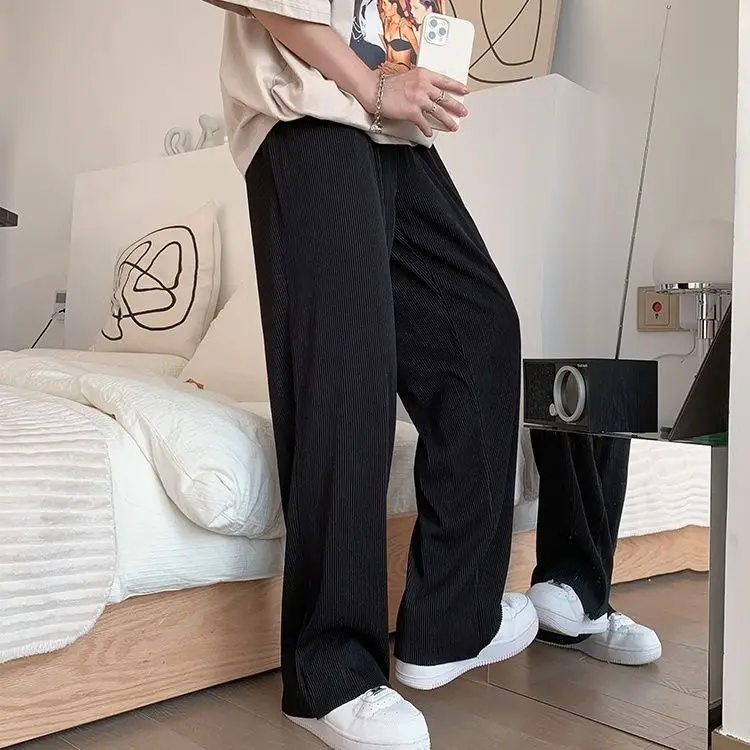 Ice Silk Wide-leg Men Summer Thin Straight-leg Casual Loose Korean Style Trendy Versatile Trousers