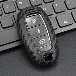 Silicone Carbon Fiber Car Smart Key Fob Chain Case Cover For Hyundai Accent Santa Fe i30 Elantra GT Kona Palisade Veloster Venue