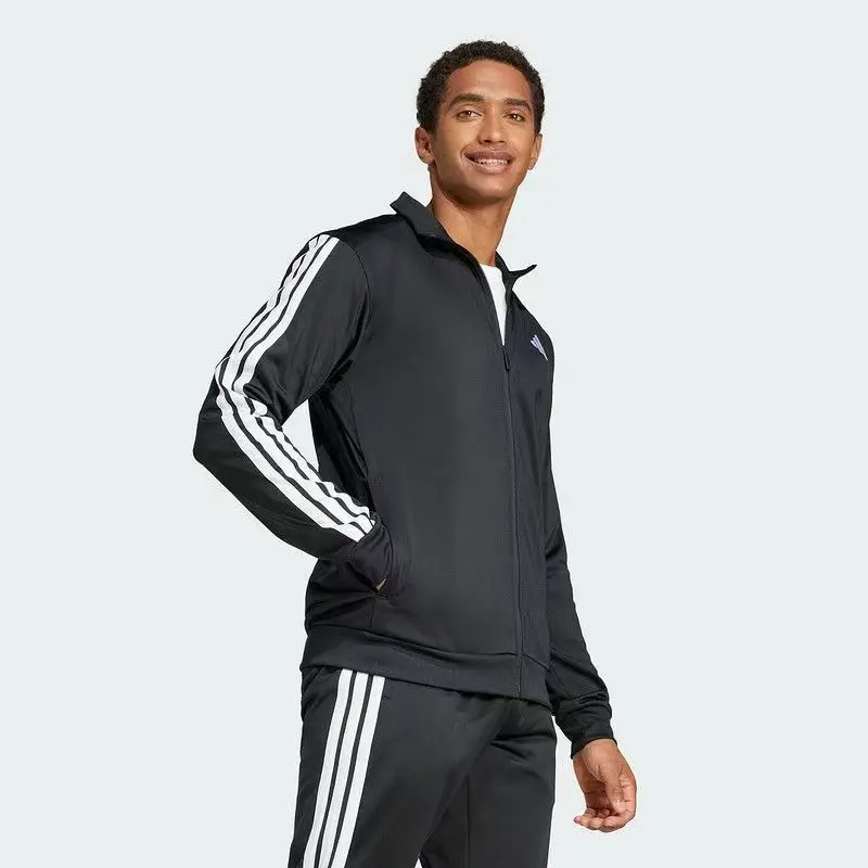 Adidas m 3S Tr Tt Jacket Men's Black Brand Logo Striped Zipper Retro Versatile Stand Collar Long Sleeve Jacket Ji8816