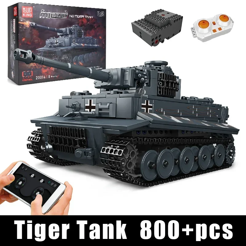 Mould King-construcción del tanque del tigre motorizado para niños, juguetes militares, APP y RC, modelo de montaje, coche técnico, bloques de construcción, regalos de Navidad, 20014