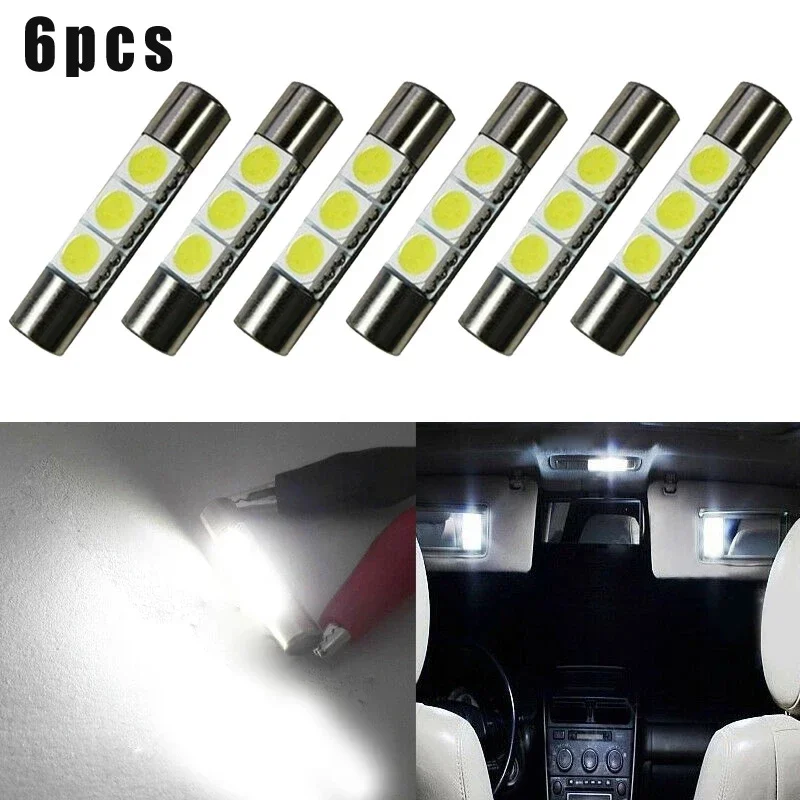 6pcs New High Quality Xenon White 5050 3-SMD 6641 6614F LED Bulb Sun Visor Mirror Fuse Lights Auto Replacement Lamps universal