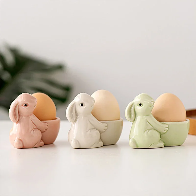 

Hot Sale Ceramic Rabbit Shape Egg Cups Breakfast Egg Holder Cute Fresh Simple Ornament for Desktop Living Room Home Office Decor