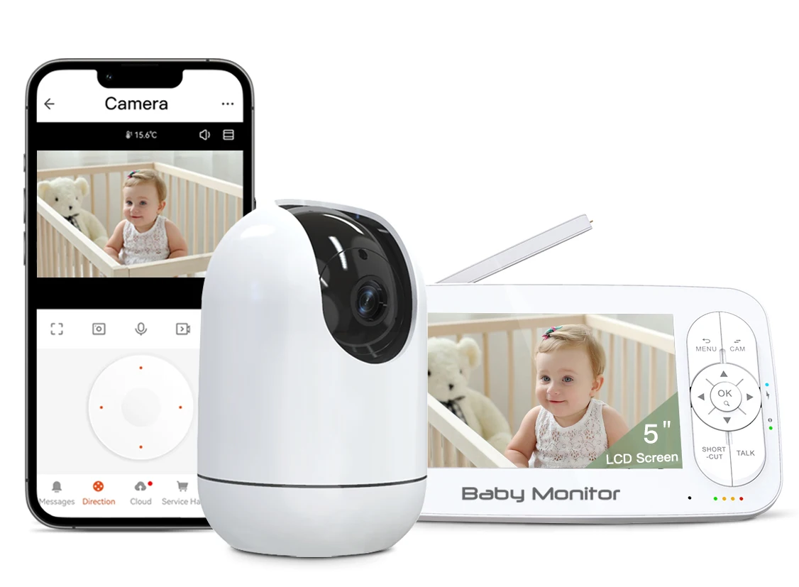 5Inch IPS Screen Tuya APP WIFI Cry Detection  PTZ Intercom Baby Monitor Temperature Monitoring Lullaby Nanny Cam VOX  Babysitter