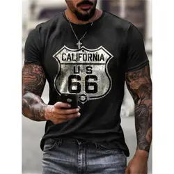 2023 New Men's Vintage T-Shirt 3D Printed American Plus-Size Hip-Hop Personality 66 Designed Short-Sleeved Daily Casual Clothing