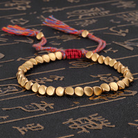 Handmade Tibetan Copper Bead Bracelet Buddhist Braided Cotton Luck Rope Bracelet Good Luck Success Amulet Women Men Vintage