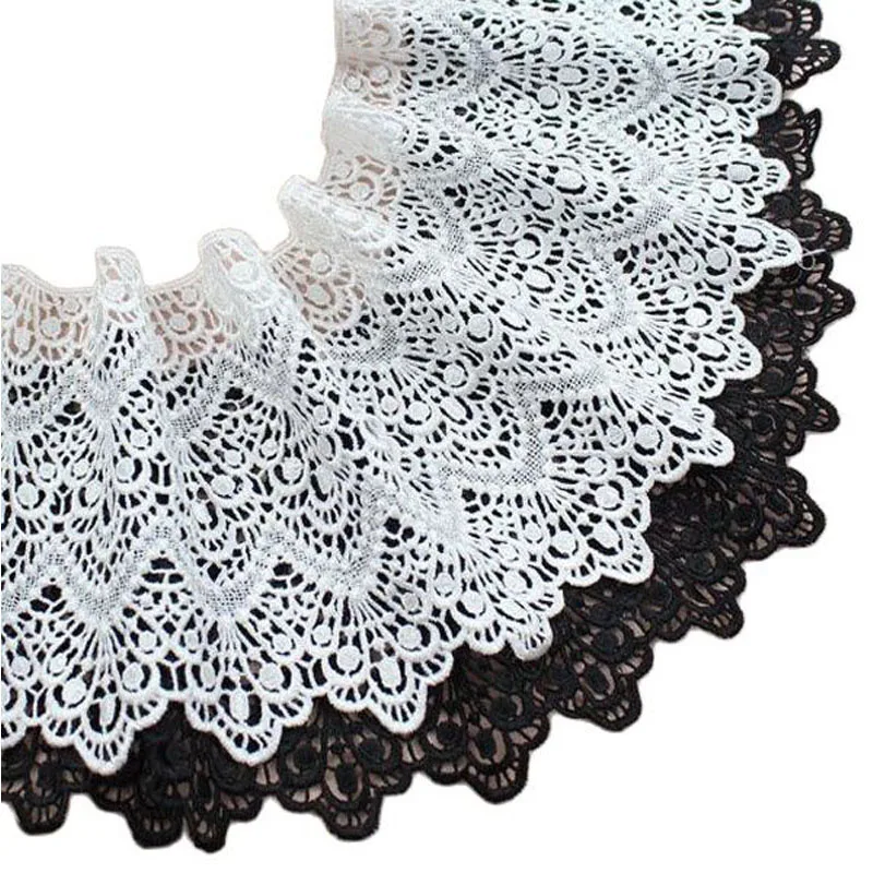 19CM Wide HOT Embroidery White black flower lace fabric trim ribbon DIY sewing applique collar guipure Womens dresses decor