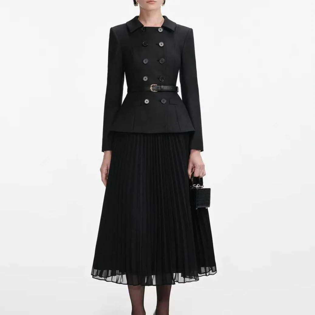 

Весна 2026, новый облегающий костюм Hepburn Sle, Dr Commute Ele с белым воротником, женский модный длинный воротник свека Dr