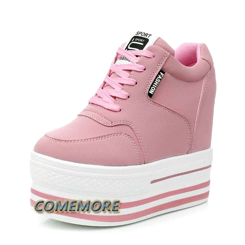 Women's Pink Platform Wedge High Heels Chunky Baskets Sneakers Casual Shoes Thick Bottom Fashion Tennis Female Spring/Autumn New