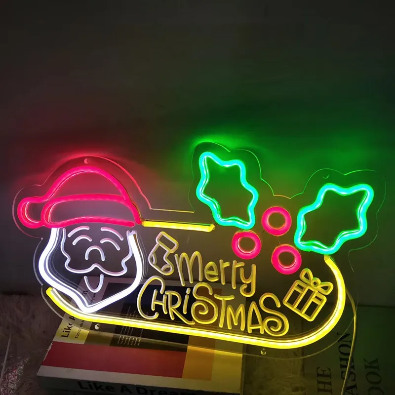 Merry Christmas Neon Led Sign Christmas Tree Elk Santa Claus Night Lights Kids Bedroom Decoration Party Bar Wall Decor Neon Gift