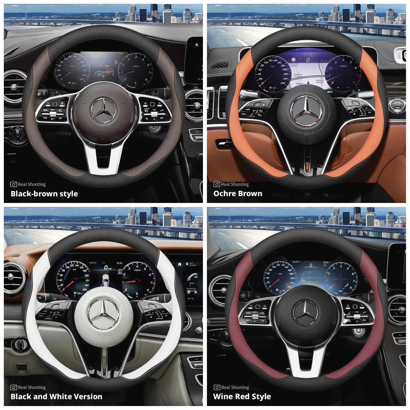 Ultra Thin Leather Steering Wheel Cover for Mercedes Benz A C E S-Class GLA GLB GLC GLE 180 200 260 300 320 350 450 EQB EQE