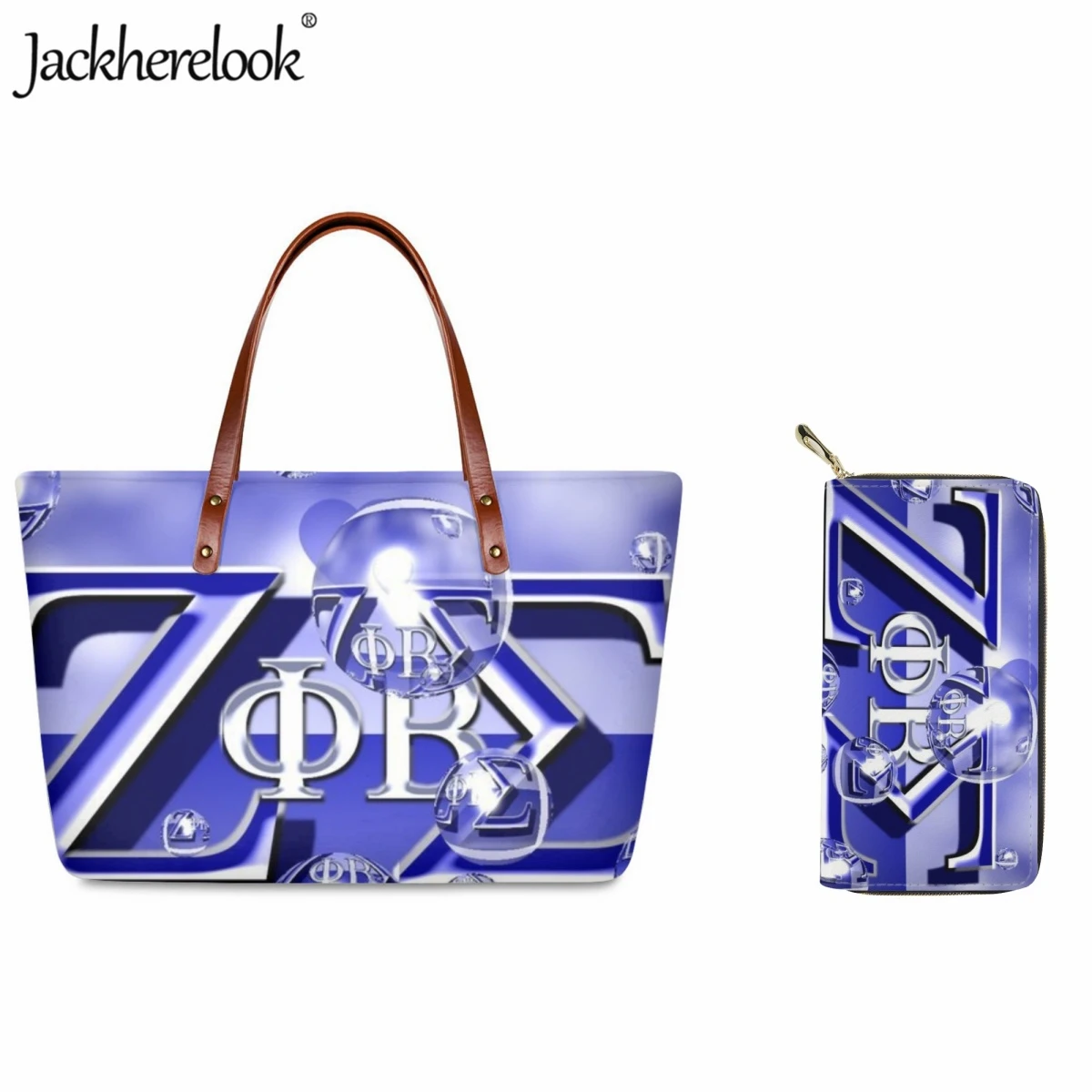 Jackherelook Large Capacity Ladies Shoulder Bag New Hot Phi Beta Sigma Sorority Handbag Casual Travel Tote Bag Wallet 2pcs/set