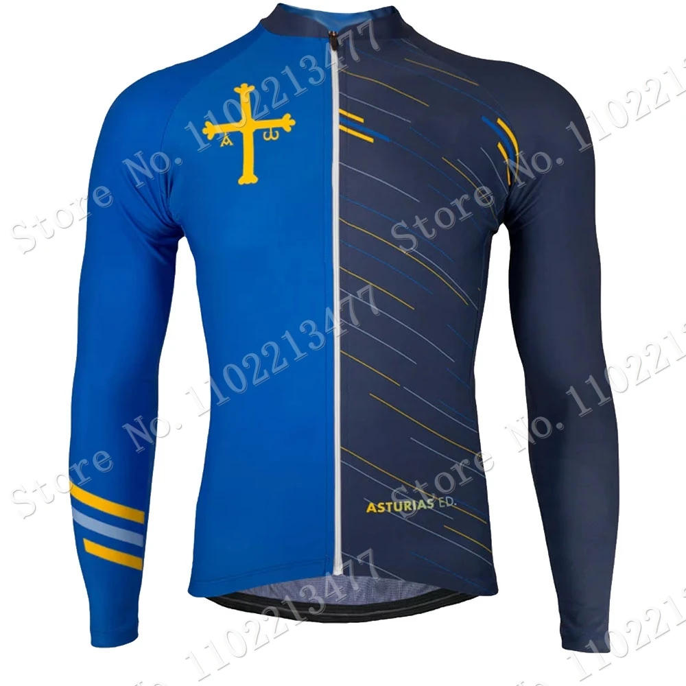 Asturias Spain Team Cycling Jersey 2023 Set Mens Winter Long Sleeve Clothing Suit MTB Bike Road Pants Bib Ropa Ciclismo