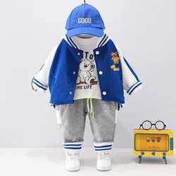 2024 Autumn Children's Set Cartoon Little Bear Boys Coat Top+Long sleeved T-shirt Long Pants Set Baby Clothes Gift Hat