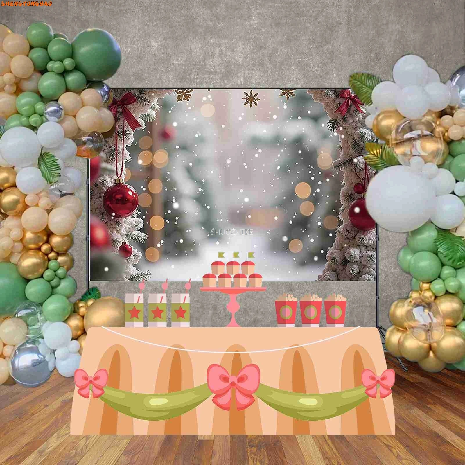 Globe à neige arrière-plans de Noël, champ d'hiver, flocon de neige, cadeaux enrichis, photozone, fournitures de studio photo pour enfants