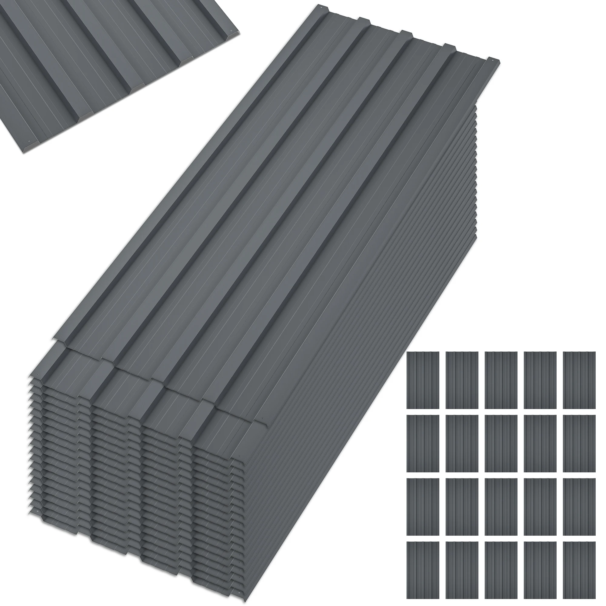 20 Pcs Heavy Duty Galvanized Steel Corrugated Metal Roofing Panels for Garage Shed Patio Garden Covers 99 Sq Ft Black and Gray