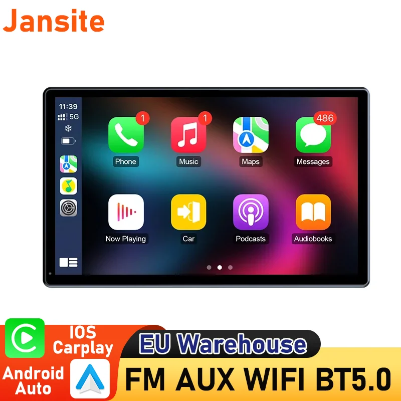 Jansite Autoradio portable universel à écran tactile HD de 9 pouces, système intelligent pour Apple Carplay, Android Auto, prise en charge du changement d'écran horizontal et vertical, vision nocturne, lecteur multimédia pour voiture, navigation GPS intégrée, WIFI, BT, AUX, FM, Mirror Link