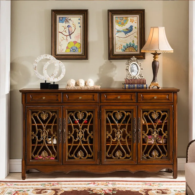 American-style entrance cabinet Solid wood four-door shoe cabinet Large capacity side cabinet European-style hollow cabinet Part