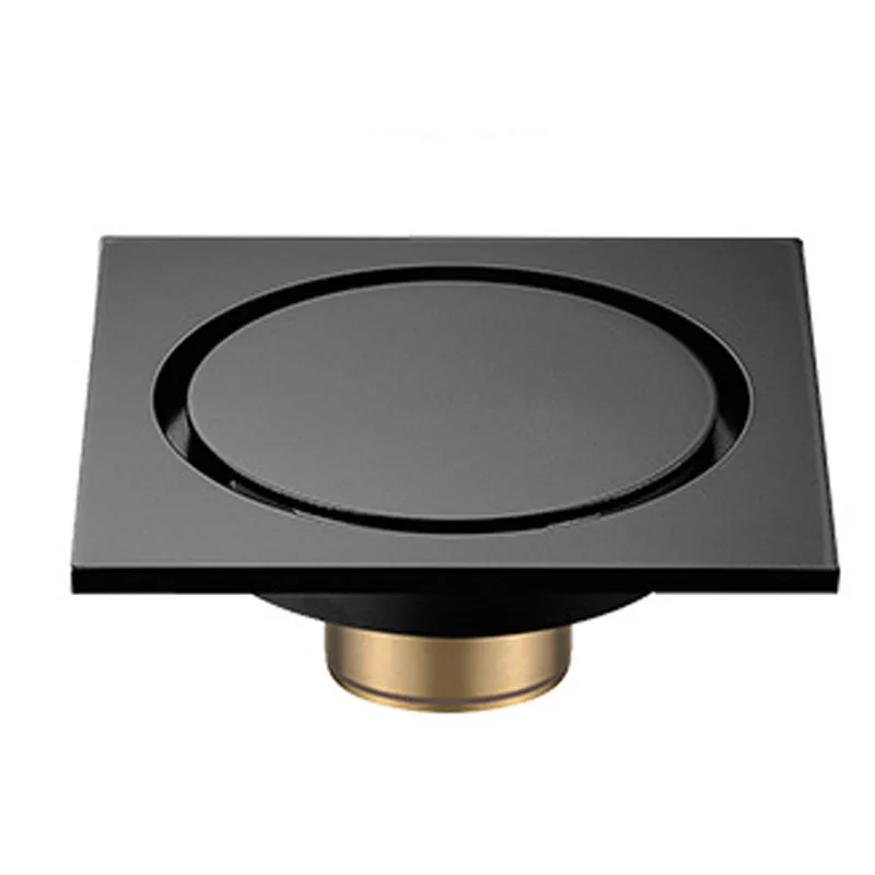 Black Brass 10 x 10 cm Shower Floor Drain Washroom Bathroom Invisible Drain Cover Square Waste Floor Drain