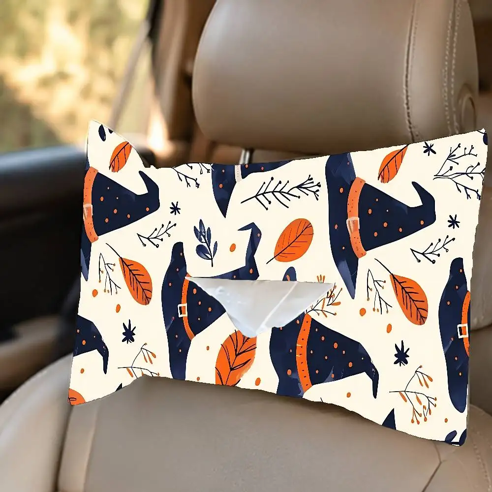 Halloween Witch Hat Linen Car Tissue Box Holder Hanging Napkin Case Durable Auto Interior Organizer Universal Accessories