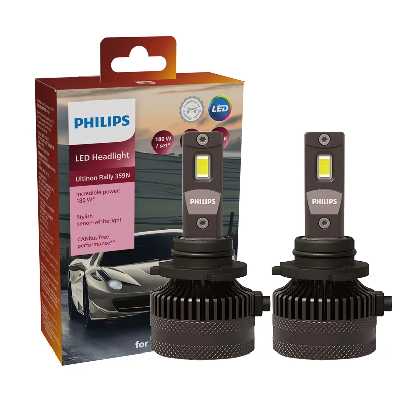 Philips LED 15000lm Ultinon Rally 3590 H4 H7 H8 H11 HB3 HB4 H19 HIR2 H1 Autokoplamp 6500K Wit Max. vermogen 180W 12V 4200K U359N