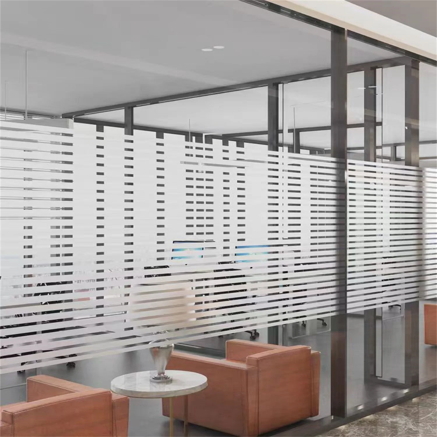 Striped Frosted Window Film Roll Privacy Static Cling No Glue Safety Waistline UV Block Heat Block for Office Door