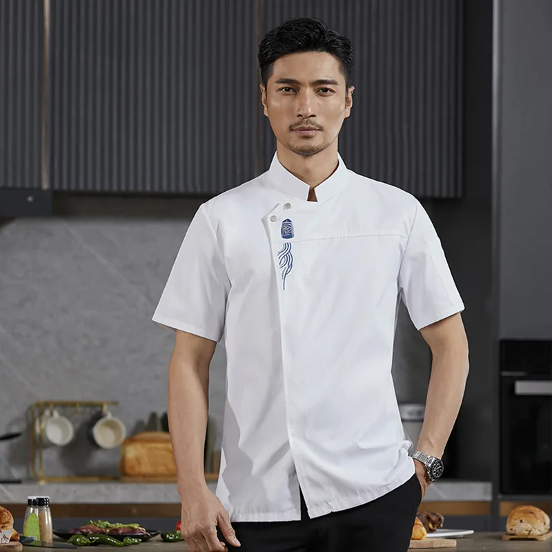 Hotel restaurante cozinha trabalho uniforme manga curta chef jaqueta padaria pastelaria chef verão branco casaco de cozinha