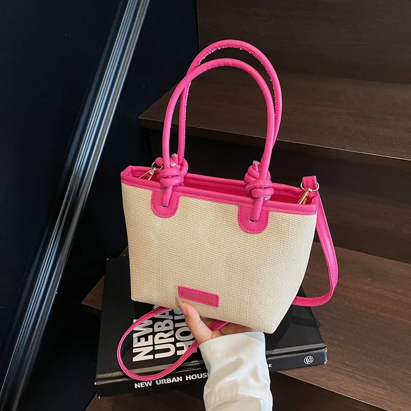 

Large Capacity Portable Vacation Women's Straw Handbags Retro Ladies Basket Crossbody Bags Simple Casual Female Shoulder Bags