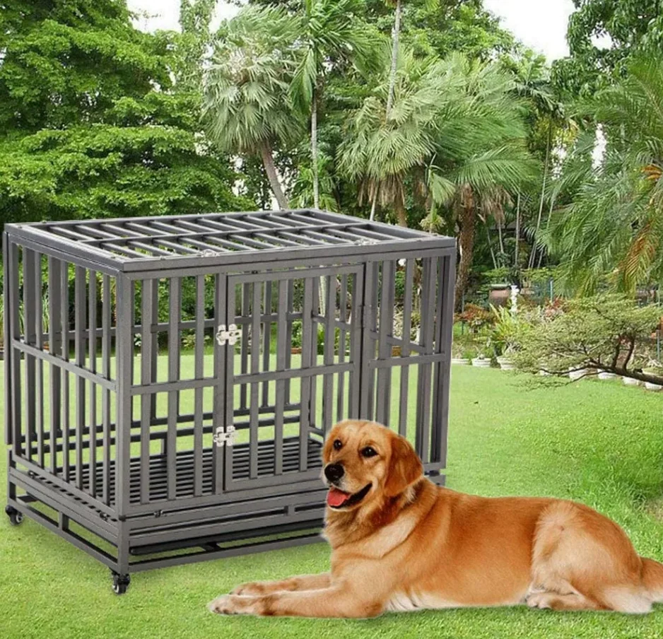 Dog Kennels Cages Collapsible Adult Sale Big Dogs Outdoor Strong Stainless Steel Enclosed Metal Wire Folding Crate Cage Pet