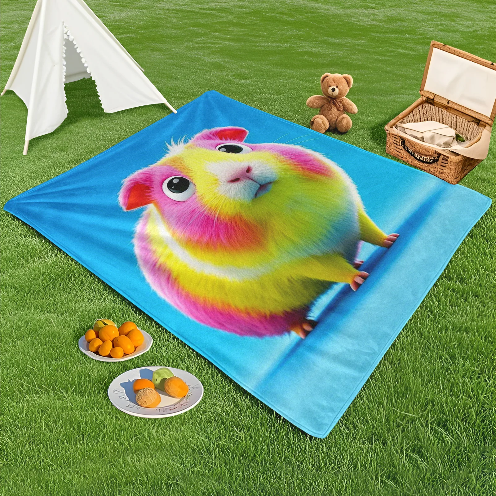 Pink Yellow Guinea Pig Design Outdoor Blanket For Camping Hiking Beach Picnic Warm Lightweight