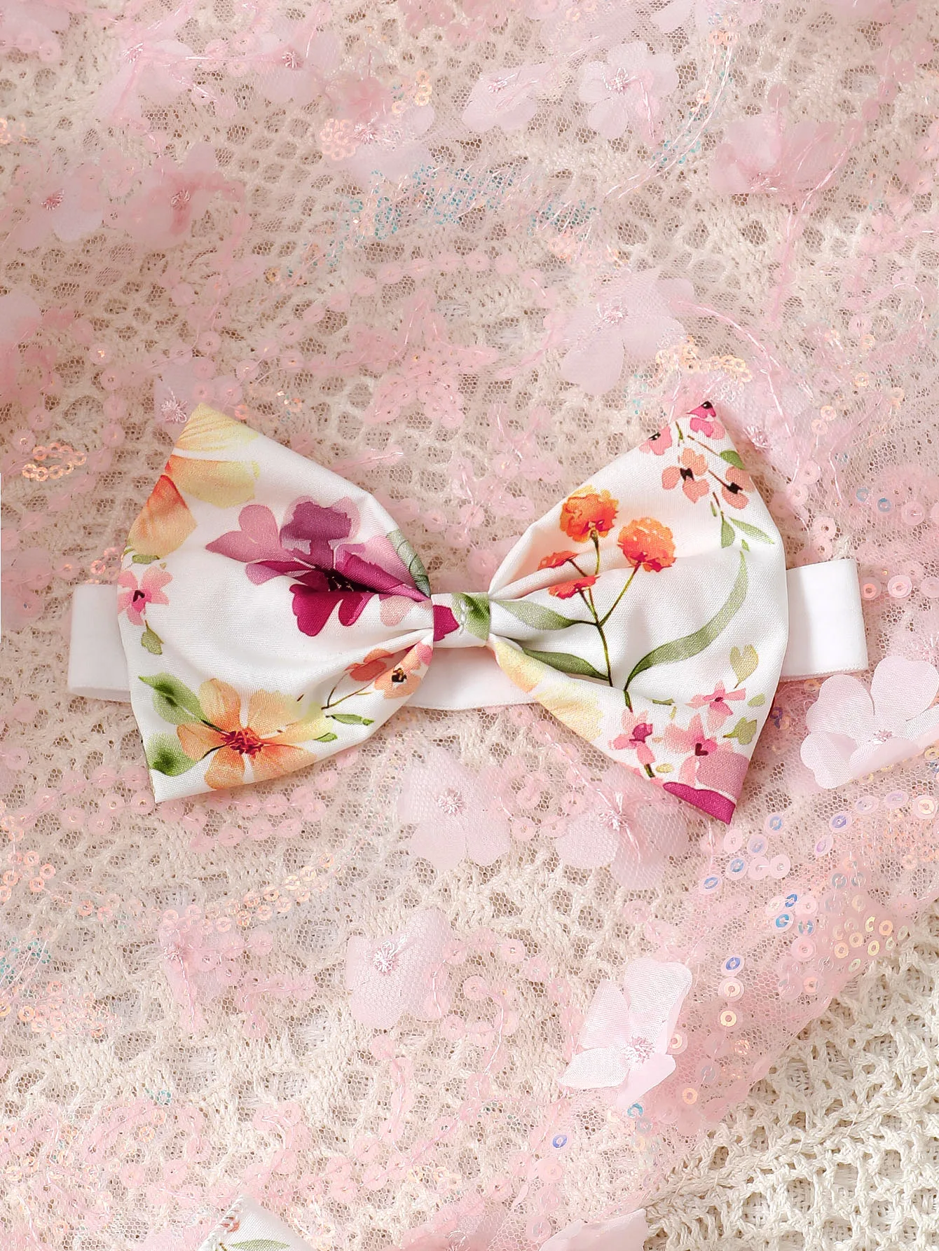 Baby Girl Summer Dress With Flying Sleeves, Spaghetti Straps, Lovely Watercolor Floral Print And Hairband