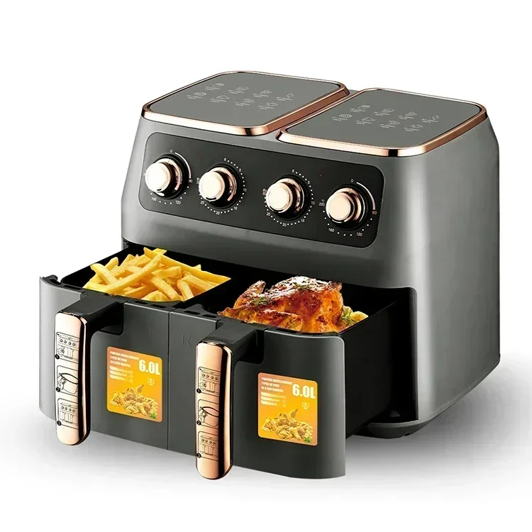 12L Air Fryer With 2 Independent Nonstick Frying Baskets Dual Zone Air Fryers Oilless Cooker Match Cook Roast Broil Deh