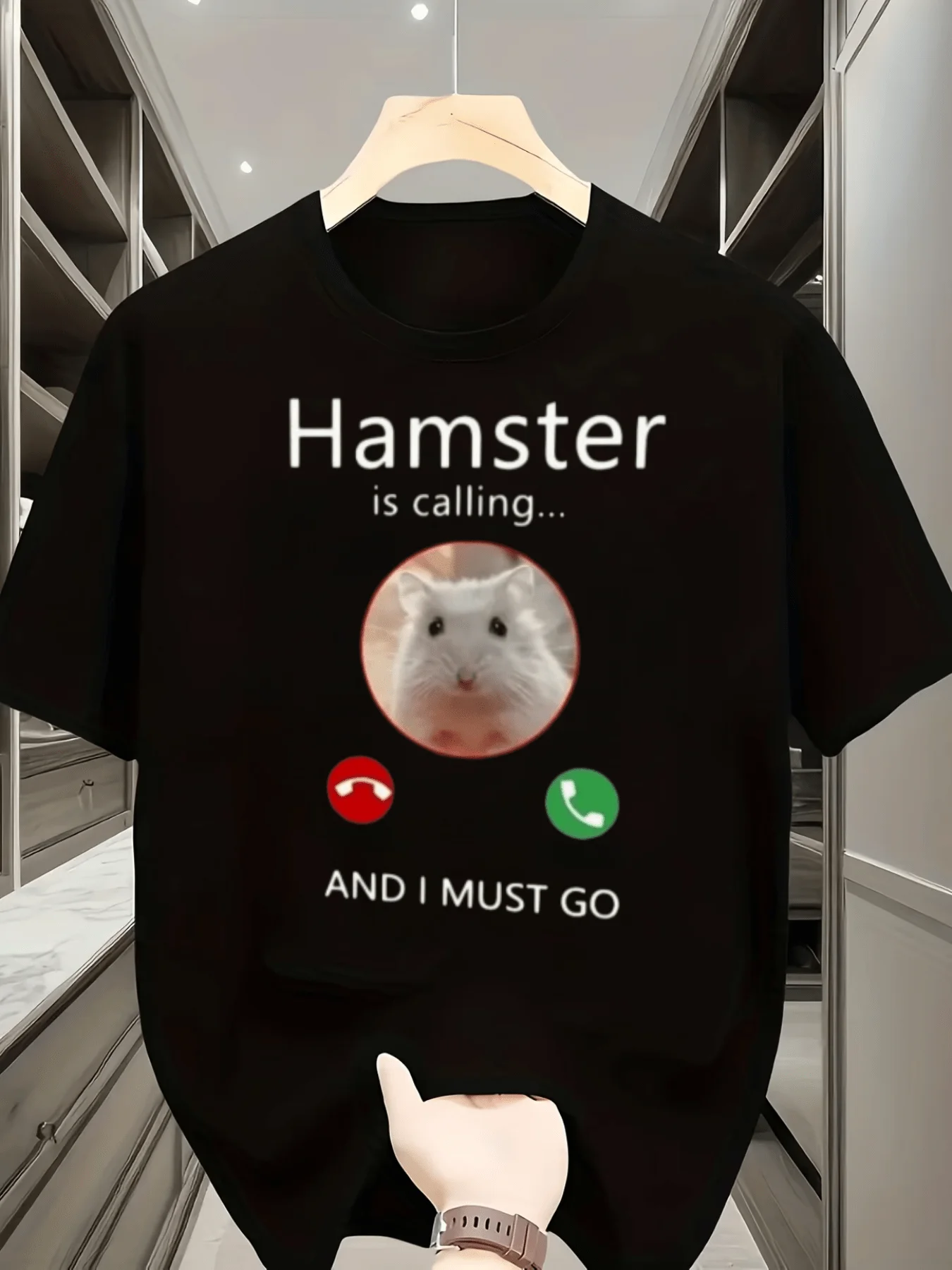Cute Pet Graphic T Shirt Men Women Short Sleeve Hamster Is Calling Call Interface Funny Animal Meme Premium Cotton Street Tops