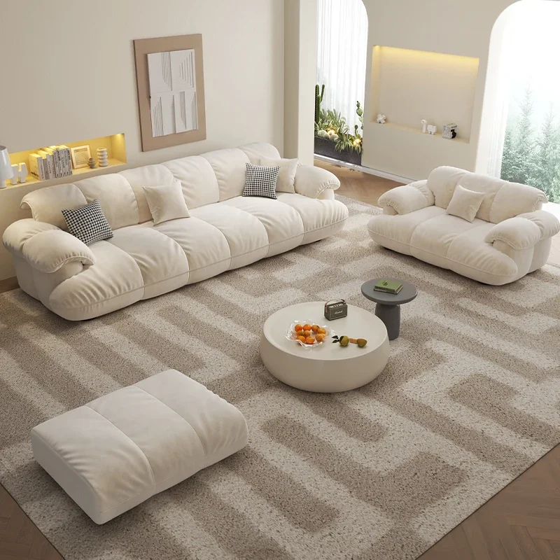 Cream Wind Cloud Sofa Puff Modern Simplicity, Light Luxury, Lazy Straight Row Small Unit Elephant Ear Skin Feel Plush