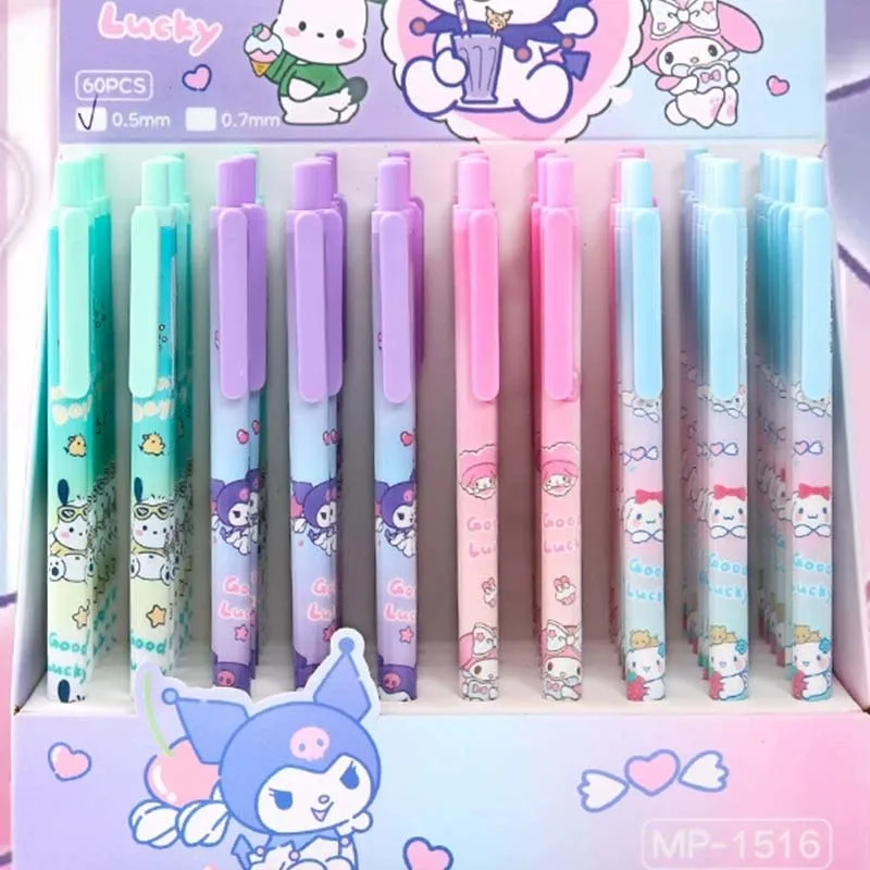 Sanrio Cartoon ołówek automatyczny 12-60pcs Kuromi Melody Pochacco ruchome ołówki uczeń szkoły podstawowej papeterii 0.5 0.7 czarny