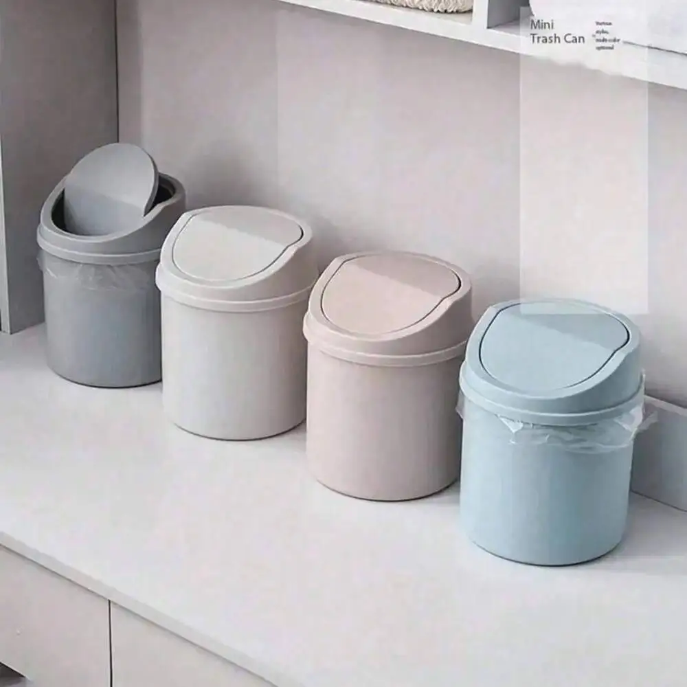 Mini Trash Can With Lid, Small Garbage Can, Plastic Waste Basket, Rotating Lid Design Prevent Odor Leakage, Suitable For Storing