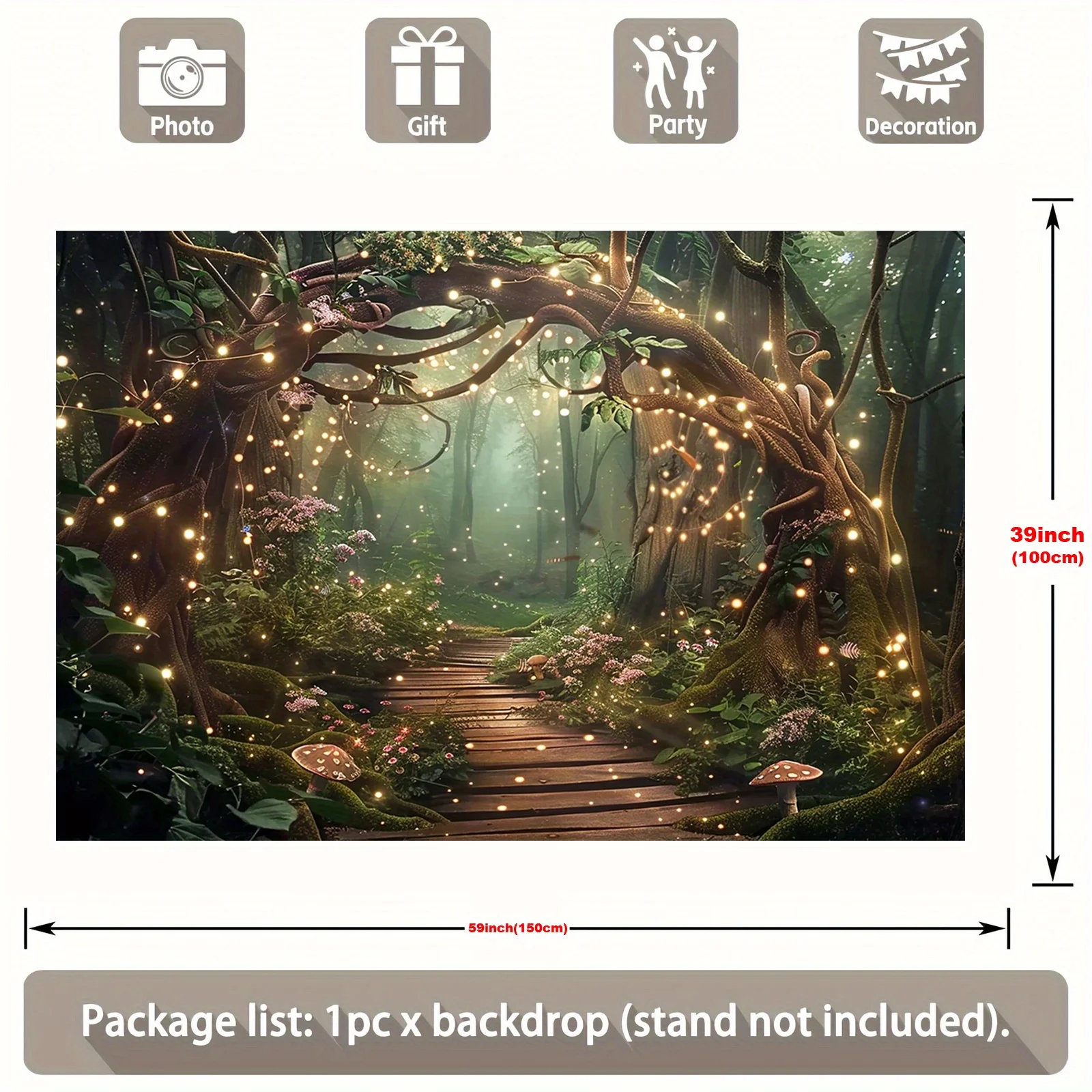 Magical Enchanted Forest Backdrop for Photo Studio Party Decorations, Fairy Tale Woodland Scene Background, Realistic Jungle Wal