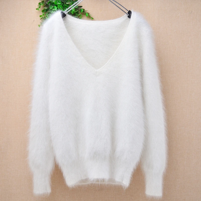 Women Mujer Autumn Winter Clothing Hairy Angora Rabbit Hair Knitted Turtleneck Crop Top Slim Mink Fur Sweater Jumper Pull Tops view 2