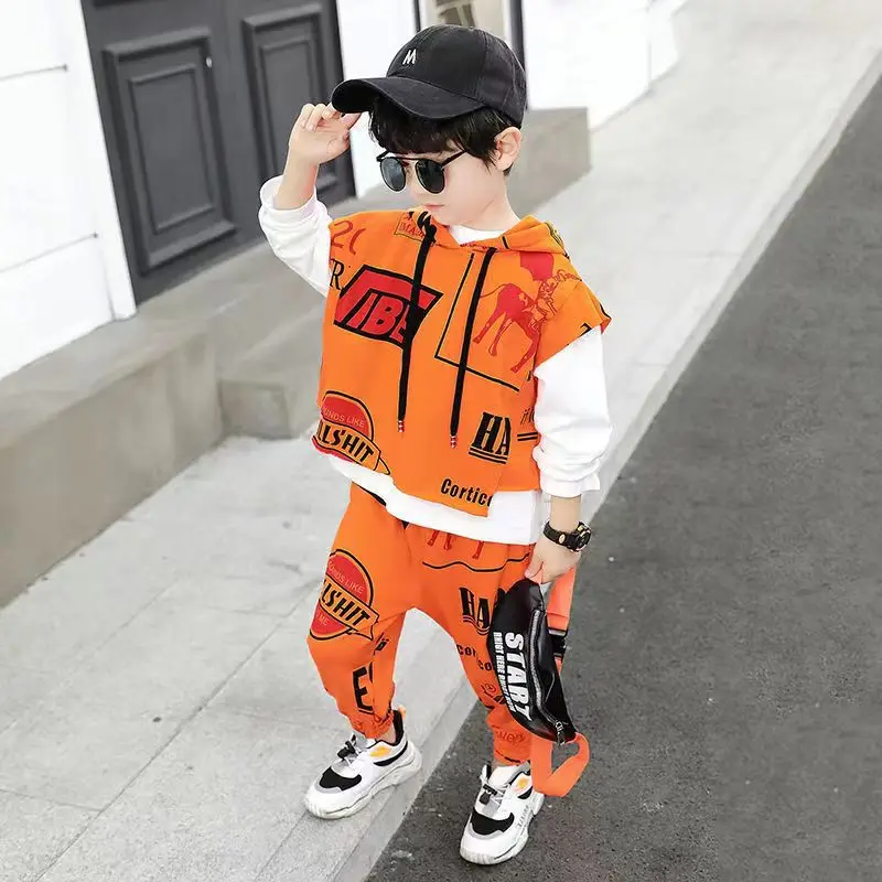 2023 Spring Autumn Boys Suit Sweatshirts +Pants+Vest Cotton 3Pcs/Sets Thicken Sports Sets Kid Breathable Children Clothing