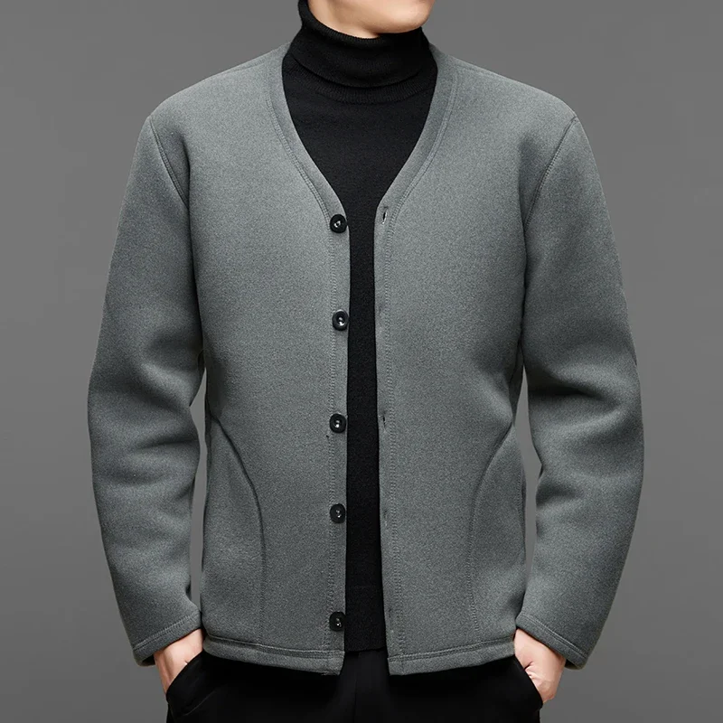 

Мужской толстый кардиган среднего и пожилого возраста с добавлением бархата для тепла осенью и зимой, ношение немецкой бархатной подложкой