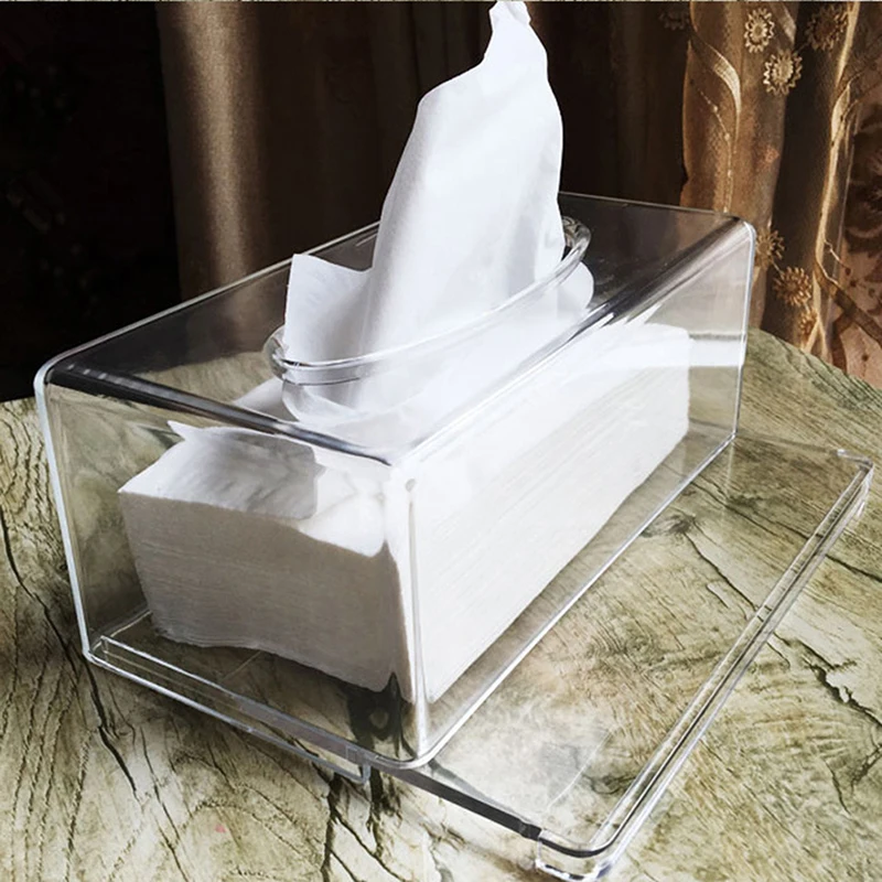 New Clear Acrylic Tissue Box Holder Tissue Dispenser Napkin Holder Car Home Office Desktop Tissue Storage Box Organizer